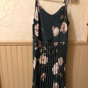 Green and Pale Pink Floral Midi Dress Sleeveless